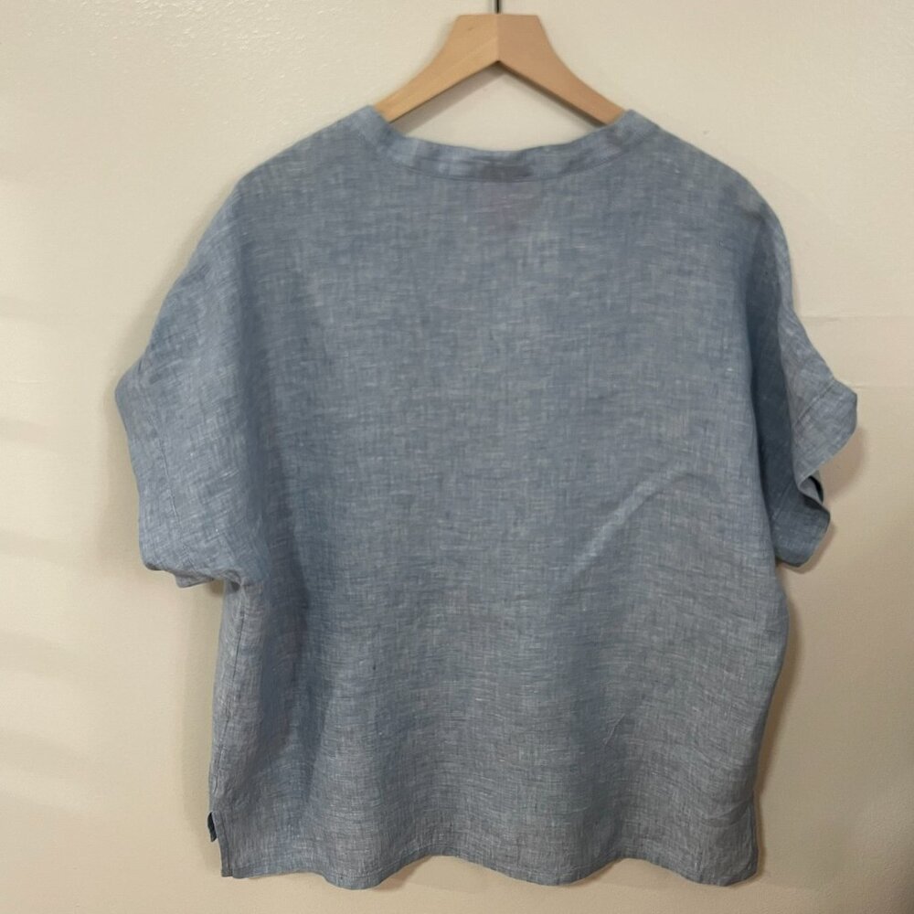 Isaac Mizrahi 100% Linen Tunic Top XL Gray Roll Tab Sleeve - Picture 6 of 7